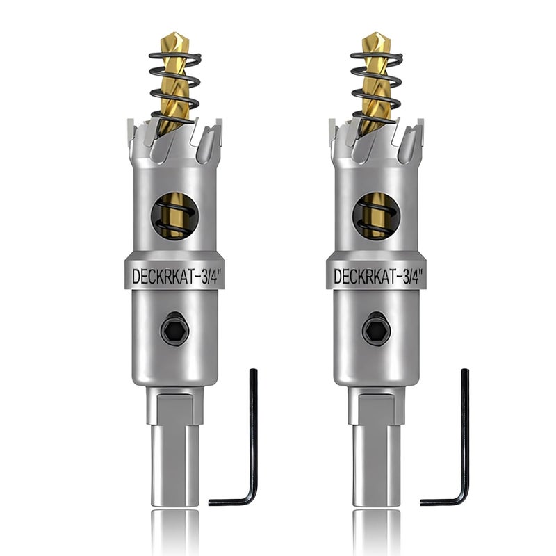 DECKRKAT 2-Pack 3/4" TCT Hole Saws for Hard Metal, Heavy Duty 19mm Tungsten Carbide Tipped Hole Cutters Set with Spring-Loaded Pilot Drill Bits for Stainless Steel, Metal, Iron, and Plastic - Image 1